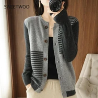 new spring autumn 100 cashmere knitted womens o neck cardigan sweater jacket soft casual loose fashion tide chic ins slim 2022