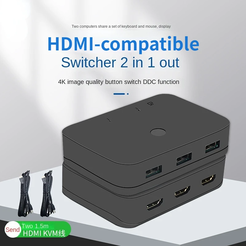 HDMI-совместимый KVM переключатель сплиттер 2 в 1 4K @ 30Hz с USB2.0 Hub для ПК монитора проектора клавиатуры мыши