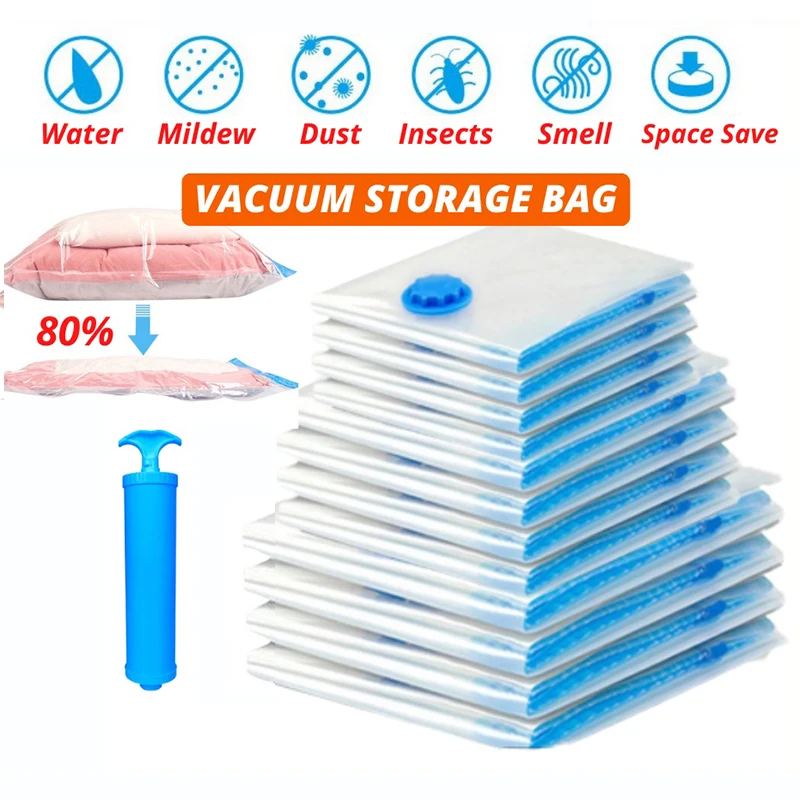 10/6/4 Pack Space Saver Bags Clothes Organizer Vacuum Storage Sealer Bags for Blankets Clothes Pillows Comforters with Hand Pump