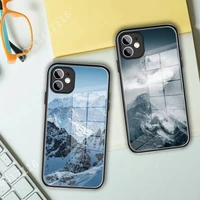 emboss mountain phone case tempered glass for iphone 13 11 pro xr xs max 8 x 7 plus 12 pro mini phone full coverage covers