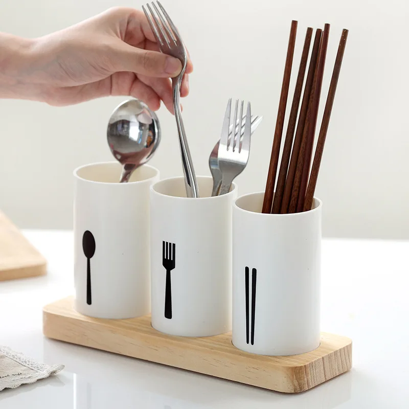 

Storage Rack for Kitchen Countertop Flatware Organizer with Wood Base Cutlery Utensil Holder Spoons Forks Chopsticks