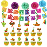 fangleland mexican carnival theme party decorations spiral cake inserts colorful pull flag paper pom pom layout holiday supplies