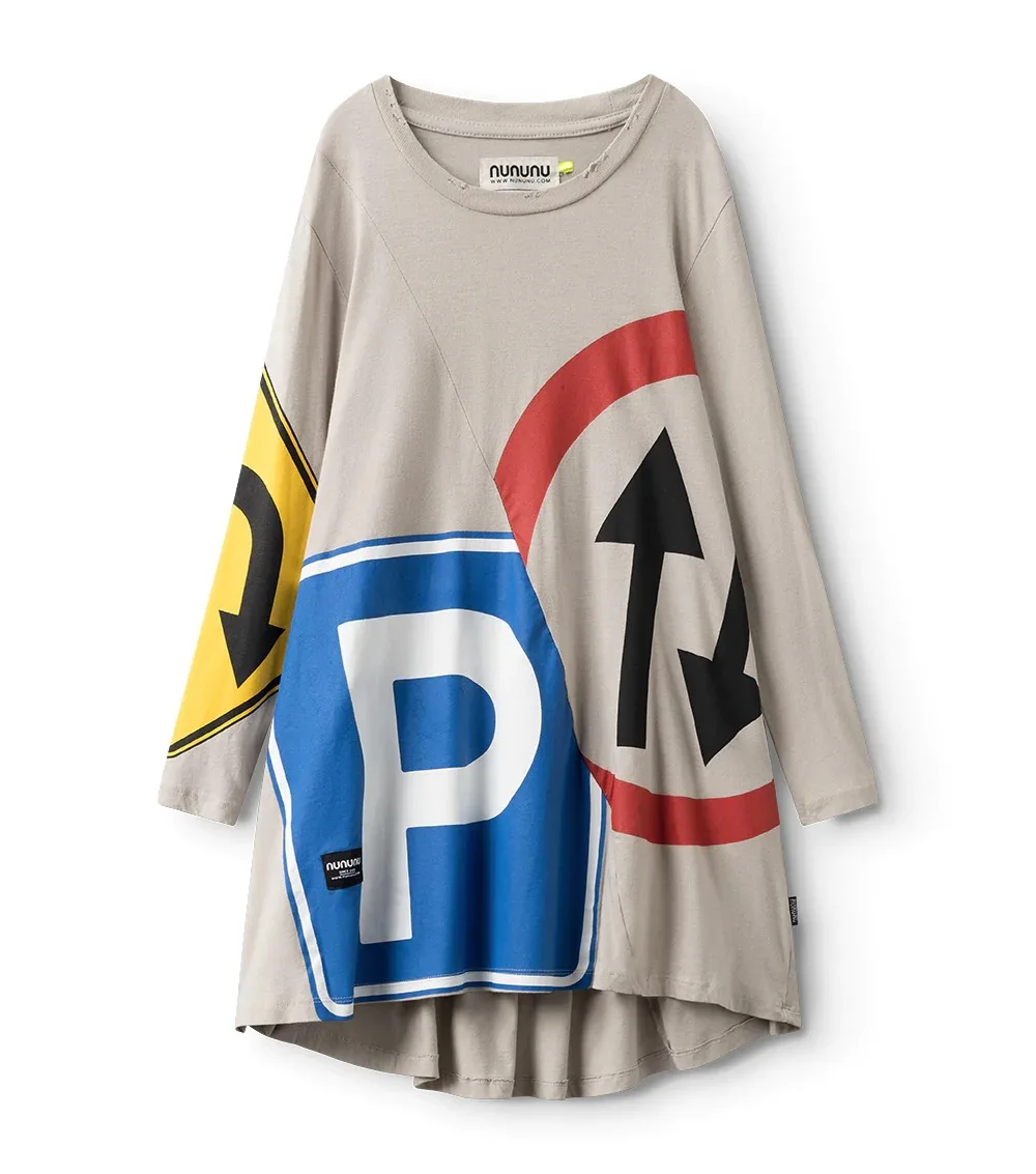 

NU 23 New Kids Girls Dress Print Traffic Signs Long Sleeve Irregular Dress Toddler Girl Clothes 18m-14y