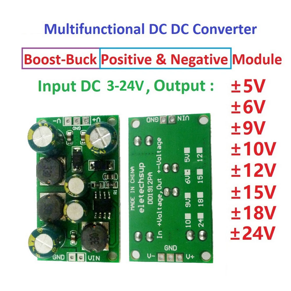 

DC-DC Voltage Converter Boost Buck Module Positive and Negative Voltage Dual Output 3-24V to 5V 6V 9V 10V 12V 15V 18V 24V 8W