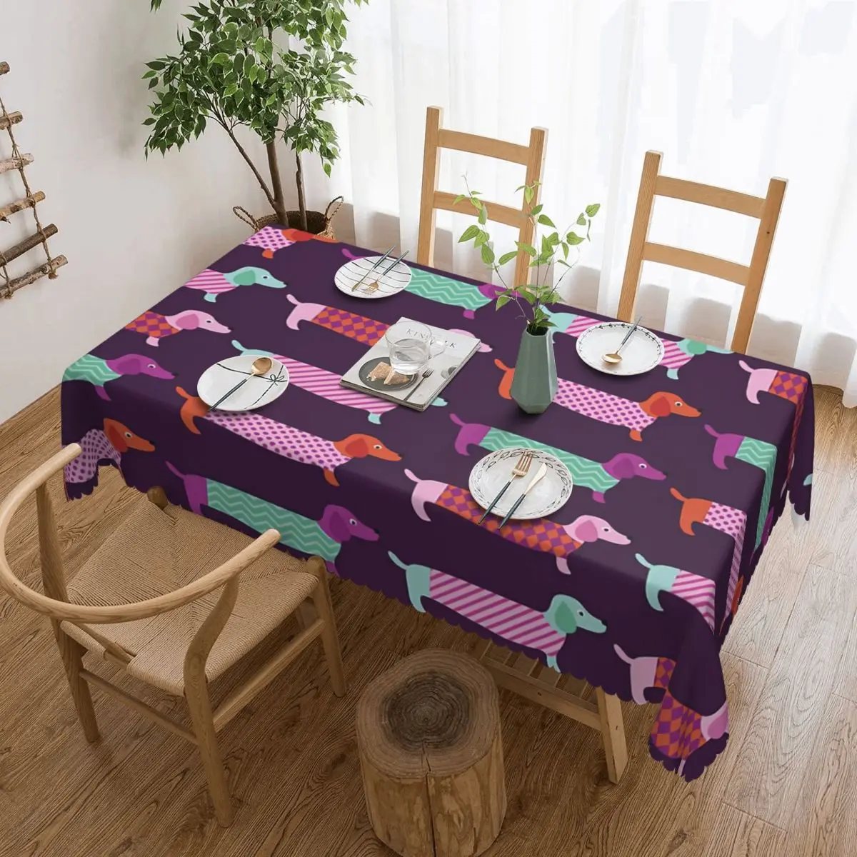 

Rectangular Dachshund Sausage Florals Table Cloth Waterproof Tablecloth Outdoor 40"-44" Table Cover