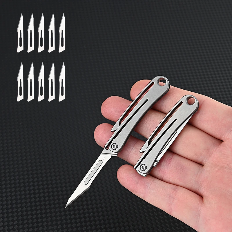

Portable Titanium Folding Scalpel Medical Folding Knife EDC Outdoor Detachable Pocket Knife with 10 Replaceable Blades