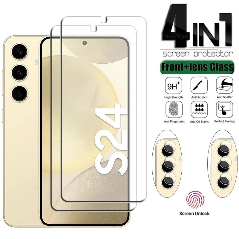 4 в 1 для Samsung Galaxy S24 стекло ультра закаленное 9H защита экрана S22 S23 Plus объектива