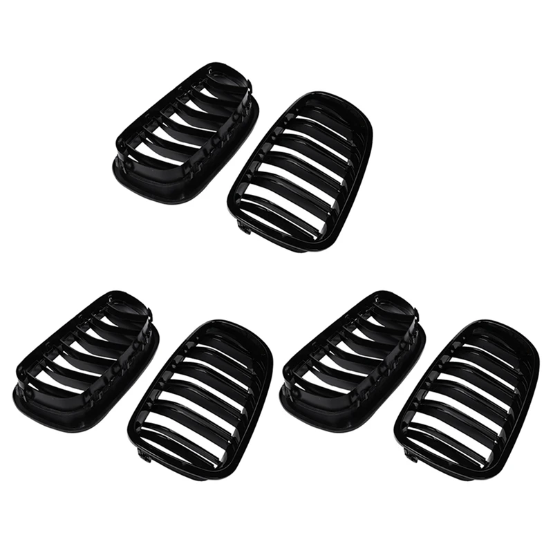 6X Grill Grille Gloss Black Kidney Sport For BMW F10 F18 F02 F11 M5 10-15 Dual Slat
