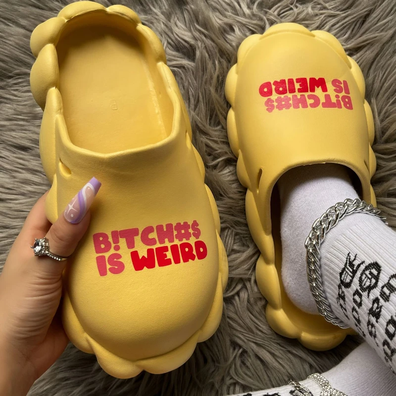 Letter Print Home Platform Slippers Shoes for Women Summer Beach Bubble Slides Sandals Outdoor Non Slip Flip Flops Cloud Slipper
