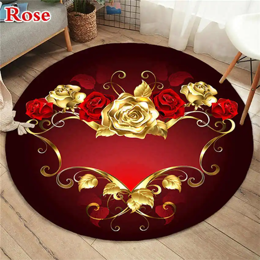 

glod Flower Round Carpet living Room Bedroom Rug Carpet for Living Room 3d children round rug Decorative Bedside Mat