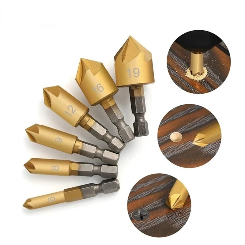 

Сверла конические из быстрорежущей стали с шестигранным хвостовиком 1/4 дюйма, 90 градусов, 6-19 мм, 5 канавков