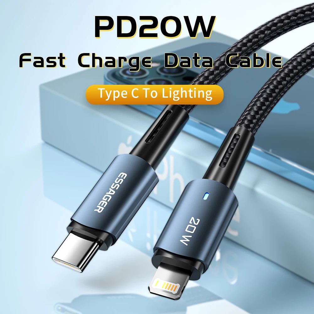 Кабель Essager PD20W USB Type-C для iphone 11 12 13 Pro Max Mini Xs Xr X 8 Plus iPad быстрая зарядка кабель Lightning