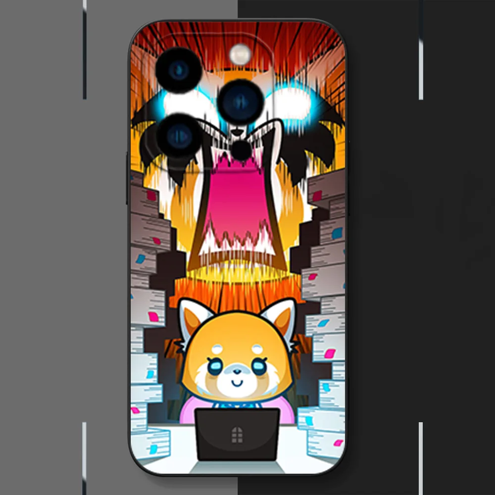 MINISO Cute Aggretsuko Phone Case for iPhone 12 11 13 14 15 16 Max Pro Plus Black Soft Silicone Cover