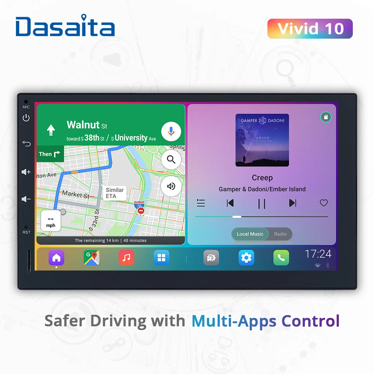 

Dasaita Vivid10 PX6 2 Din Android GPS-навигация 7 дюймов IPS сенсорный экран 1024*600 автомобильное радио DSP Apple Carplay Auto HA2100