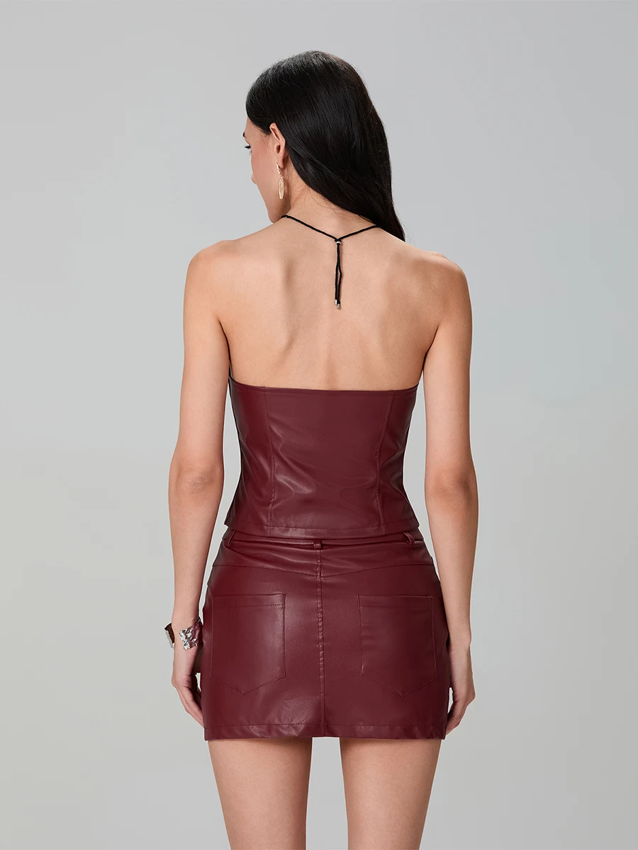 wsevypo из искусственной кожи комплект 2 предметов жилет и юбка костюмы женская