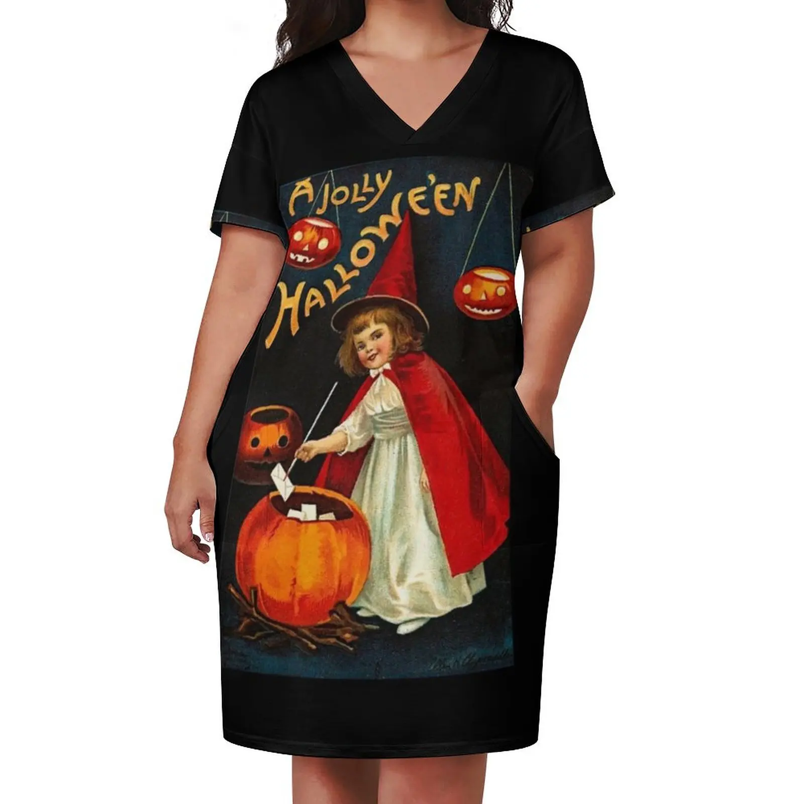 Винтажное платье Jolly Halloween Red Witch свободное с карманами элегантное и красивое