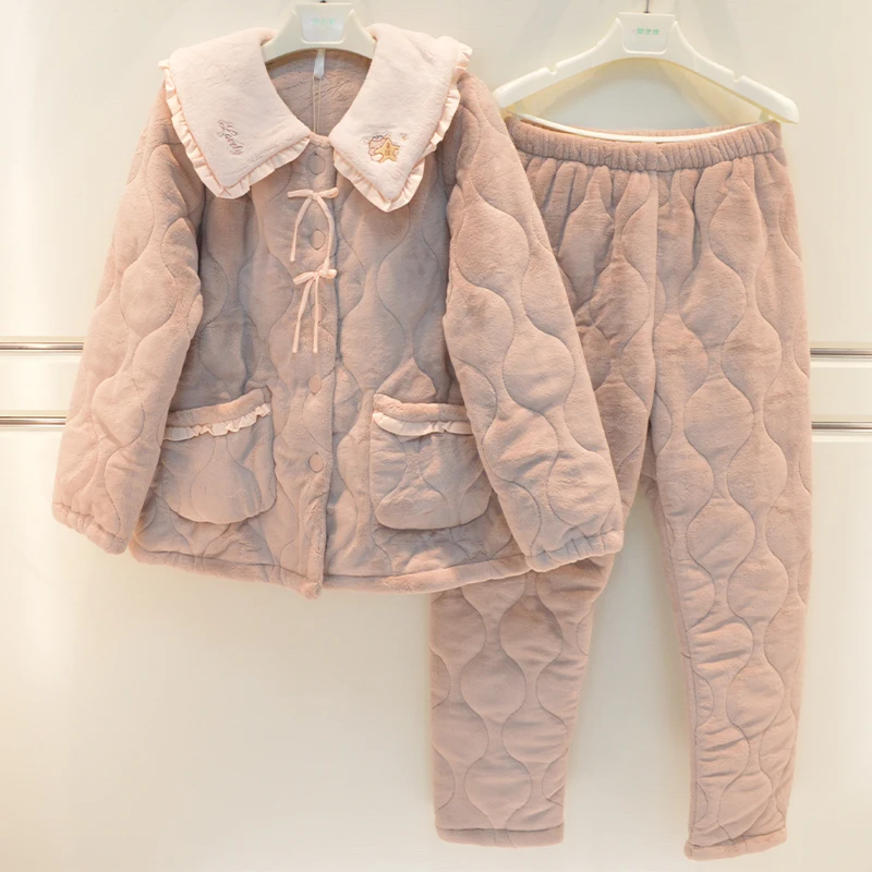 Я пижамы зимние женские трехслойные утолщенные бархатные стеганые с кукольным