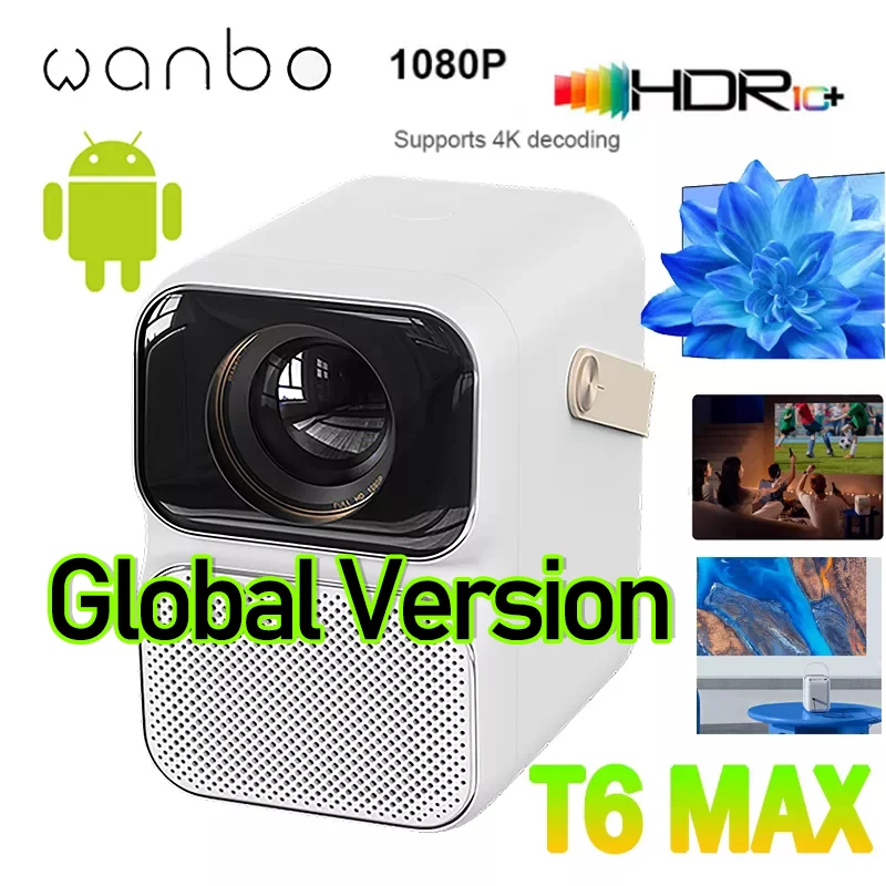 xiaomi Wanbo T6 Max Mini LED Projector 1080P Full HD 550ANSI lumens WiFi Andriod 9.0 2+16GB For Home Theatre portable Beamer | Электроника