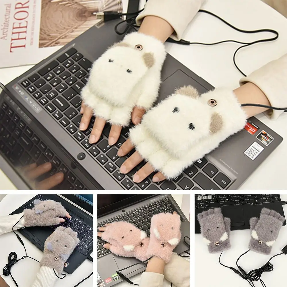 Winter Warmer Convertible Fingerless Glove Electric Heated Gloves USB Heated Mittens Knitted Mitten Knitting Gloves