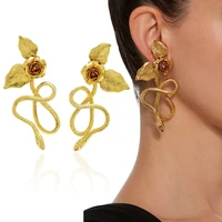 gold earrings retro snake flower earrings for women aretes de mujer modernos 2022 pendientes mujer