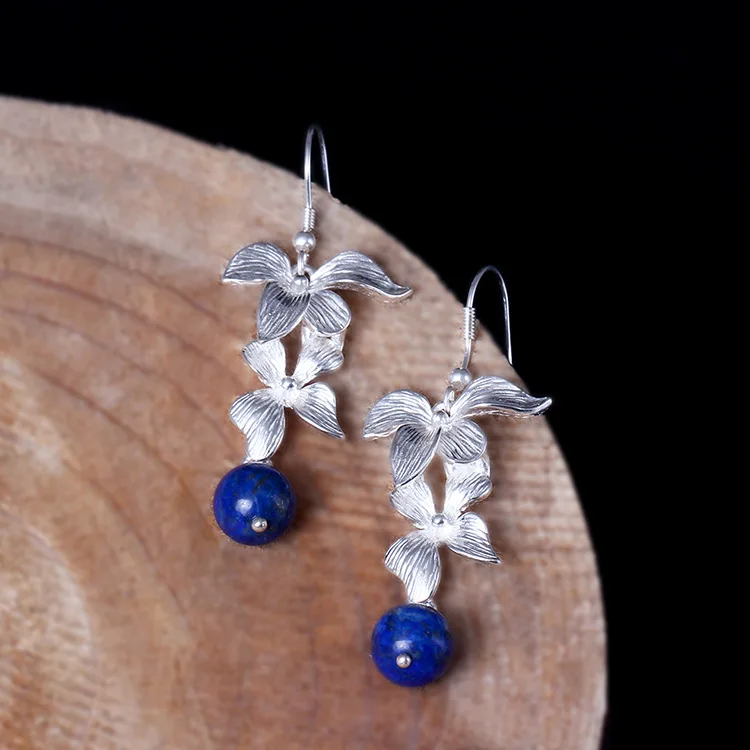 Boucles d'oreilles Lapis en argent Sterling S925 pour femmes, Style rétro chinois, longues pampilles, Style National, bijoux à offrir en cadeau 2