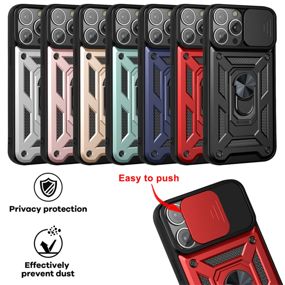 

Sliding Window Lens Protection with Car Magnetic Desktop Holder Phone Case for IPhone 13Pro 13 12 11 ProMax 78PLUS SE2 XR XS MAX
