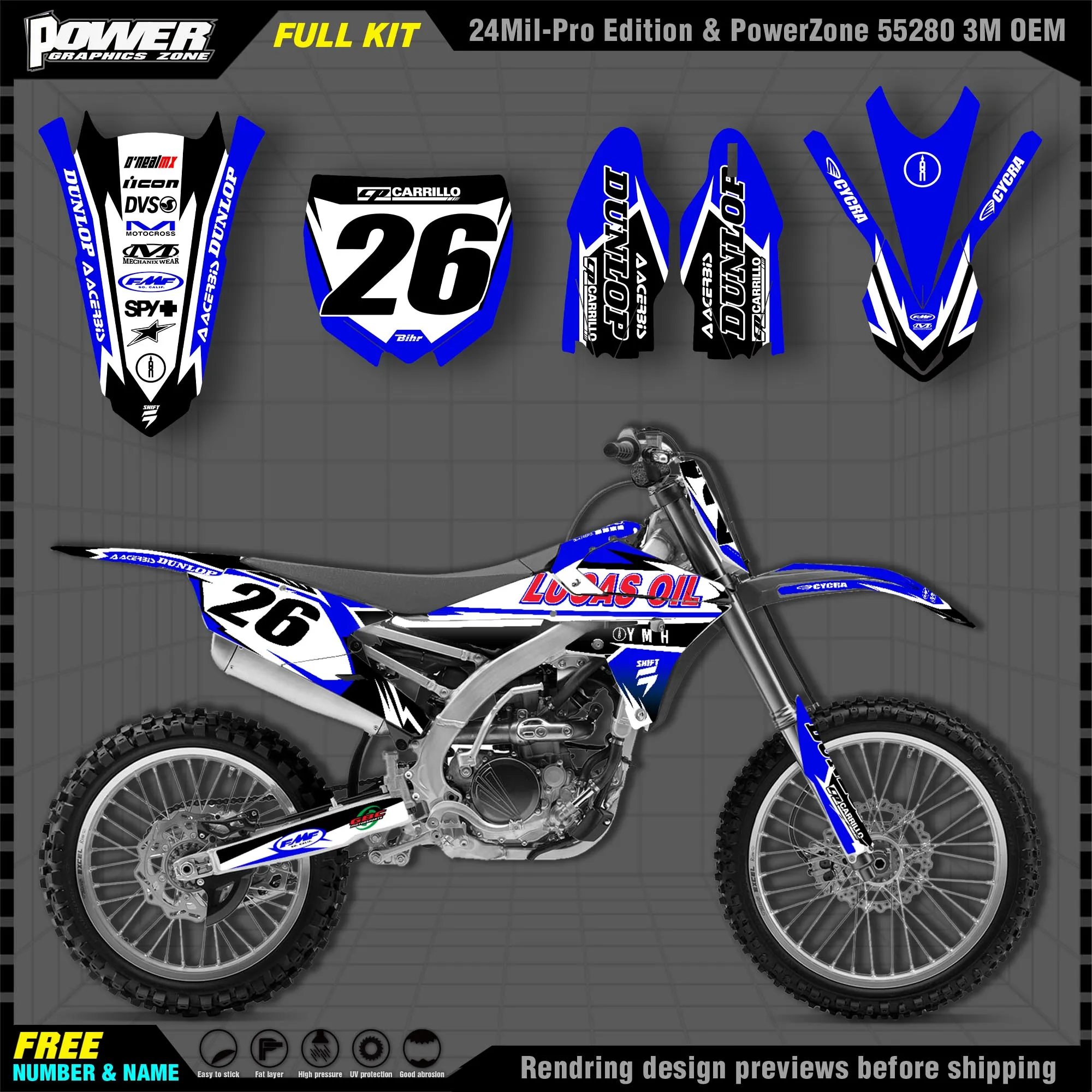 

PowerZone Custom Team Graphics Backgrounds Decals 3M Stickers Kit For YAMAHA 14-18 YZ250F 15-18 YZ250FX WRF250 14-17 YZ450F 034