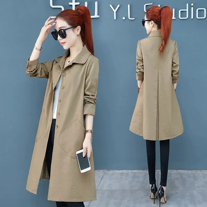 

Mid-length Trench Coat Chic Women 2022 Spring Autumn New British Style Outerwear Casual Large Size Thin Overcoat Casaco Feminino