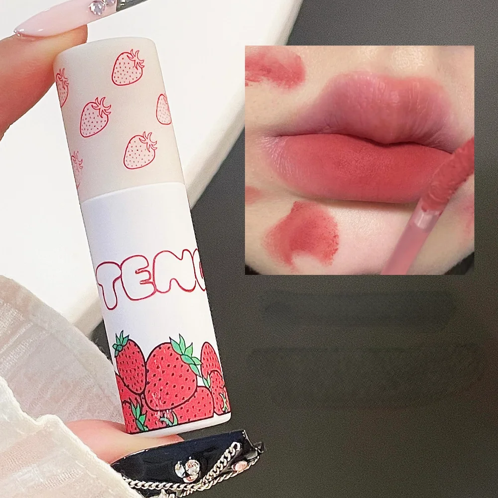 

Sweet Strawberry Velvet Lip Gloss Matte Liquid Lipstick Longlasting Non-stick Cup Lip Mud Tint Cream Women Cosmetic Nude Red 1pc