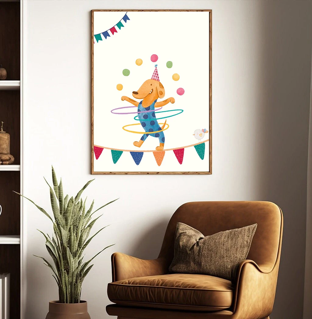 Забавный цирковой тематический постер с животными детский карнавал трапеция