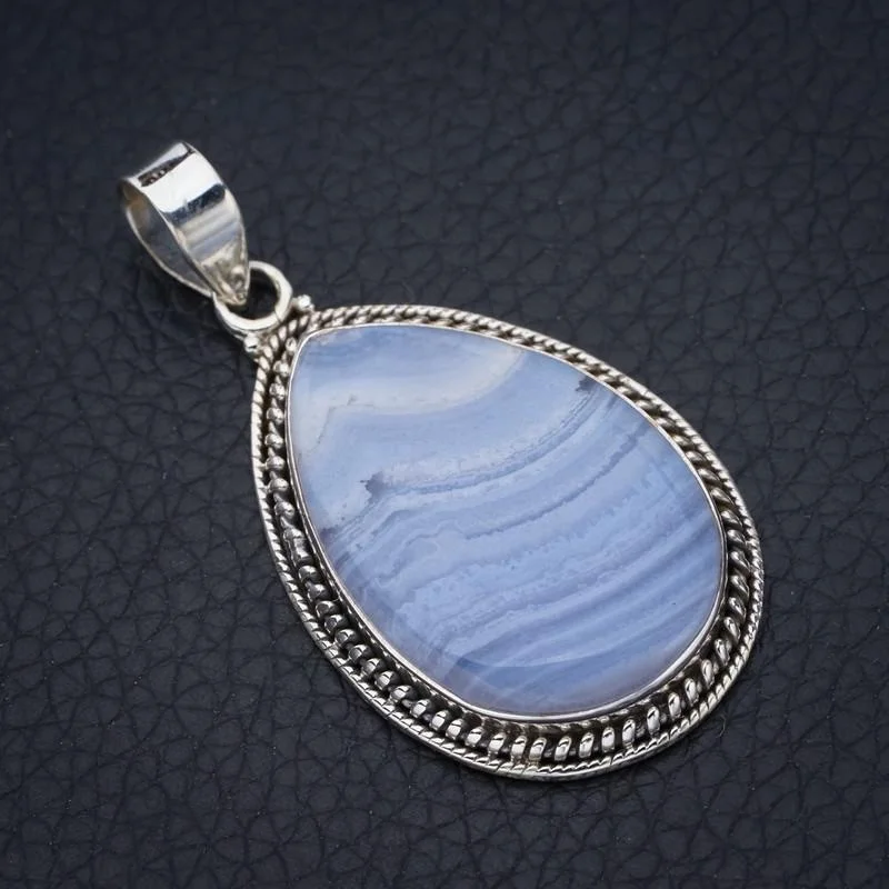 

StarGems Blue Lace Agate Handmade 925 Sterling Silver Pendant 1.75" F4927