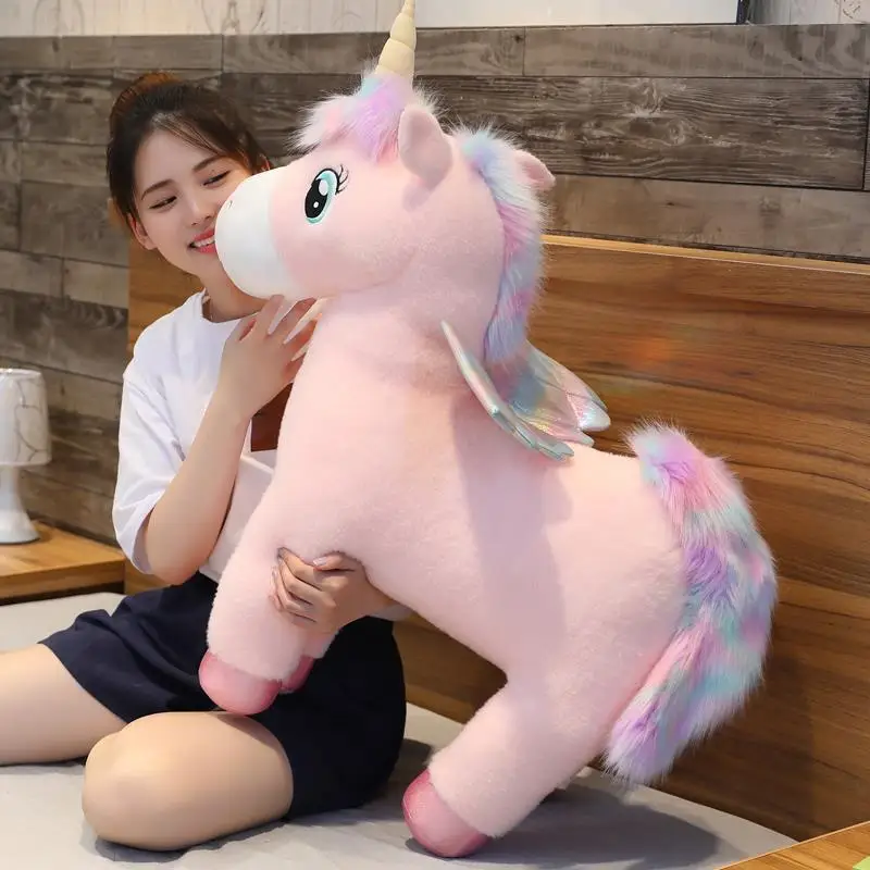 

25~45cm Unique Glowing Wings Unicorns Plush Toy Giant Unicorn Stuffed Animals Doll Fluffy Hair Fly Horse Toy for Child Xmas Gift