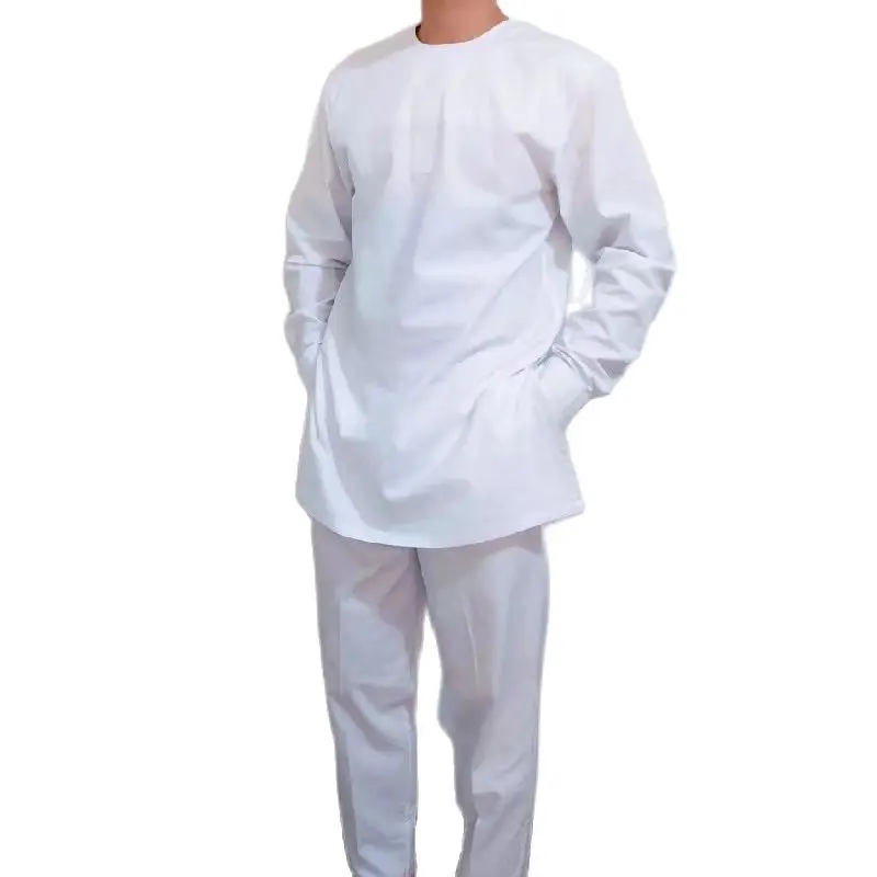 Мужская рубашка однотонный Белый Топ с длинным рукавом + брюки простые