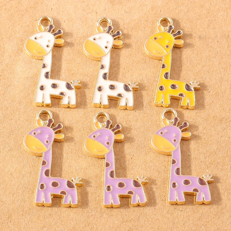 

10pcs 16x27mm Cartoon Animal Charms Enamel Giraffe Charms Pendants for Making DIY Drop Earrings Necklace Crafts Jewelry Findings