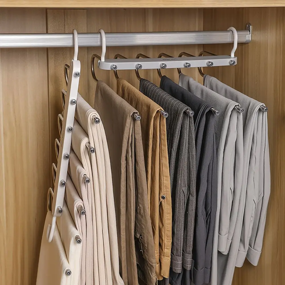 

6-layer Multi Purpose Hanger Pants Rack Hanger S Type Scarf Tie Organizer Stainless Steel Foldable Traceless Pants Scarf Storage