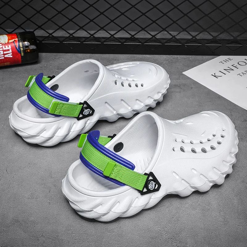 Мужские сандалии на плоской подошве платформе уличные шлепанцы для сада клоги