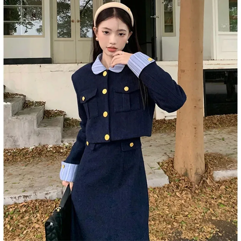 Женский лоскутный топ юбка комплект из 2 предметов осенне-зимний женский модный в