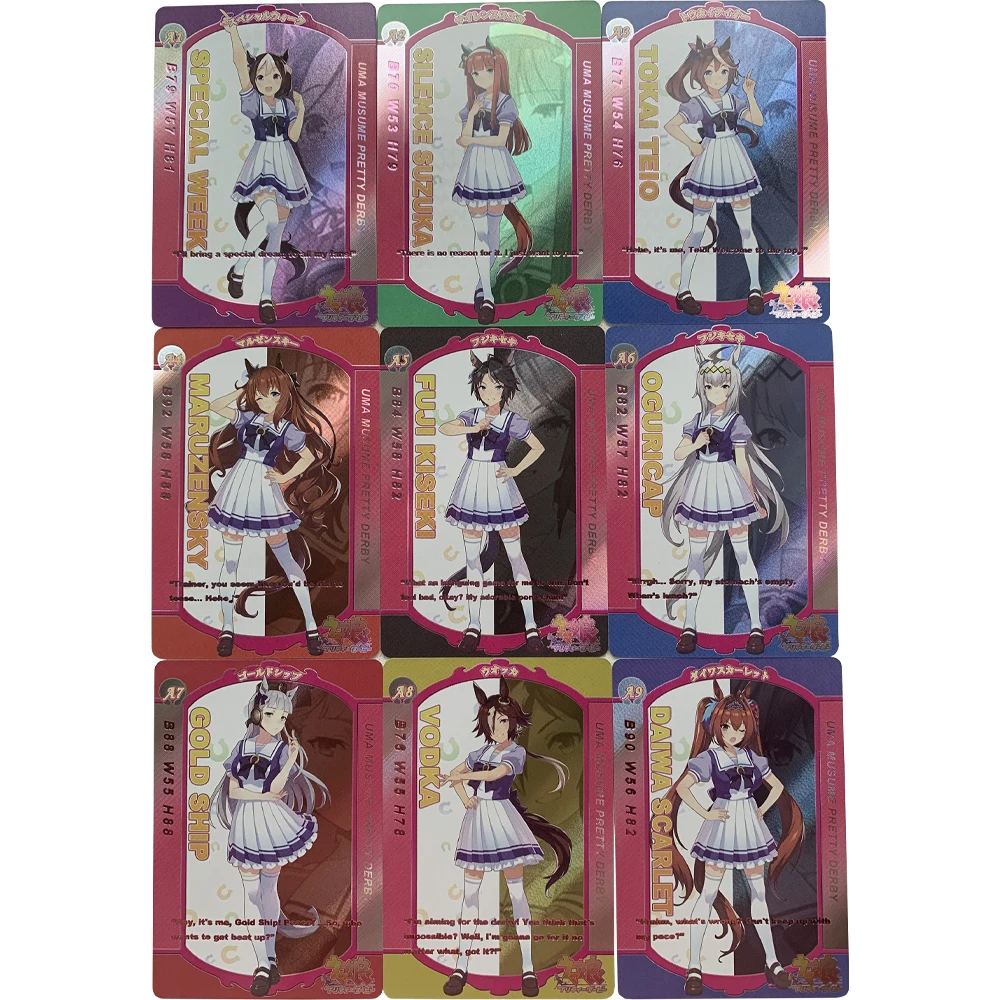 

9Pcs/set Pretty Derby Flash Cards ACG Kawaii Special Week Silence Suzuka Grass Wonder Tokai Teio Game Anime Collection Card Gift