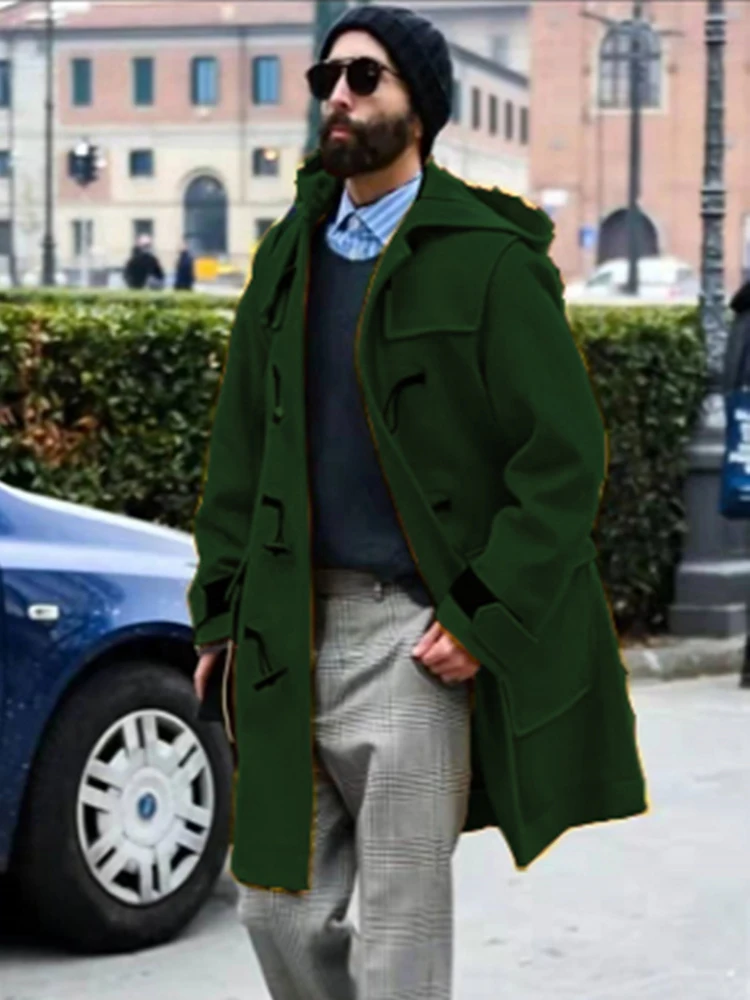 Мужская однотонная плотная Шерстяная ветровка с пряжкой из рога осенняя куртка