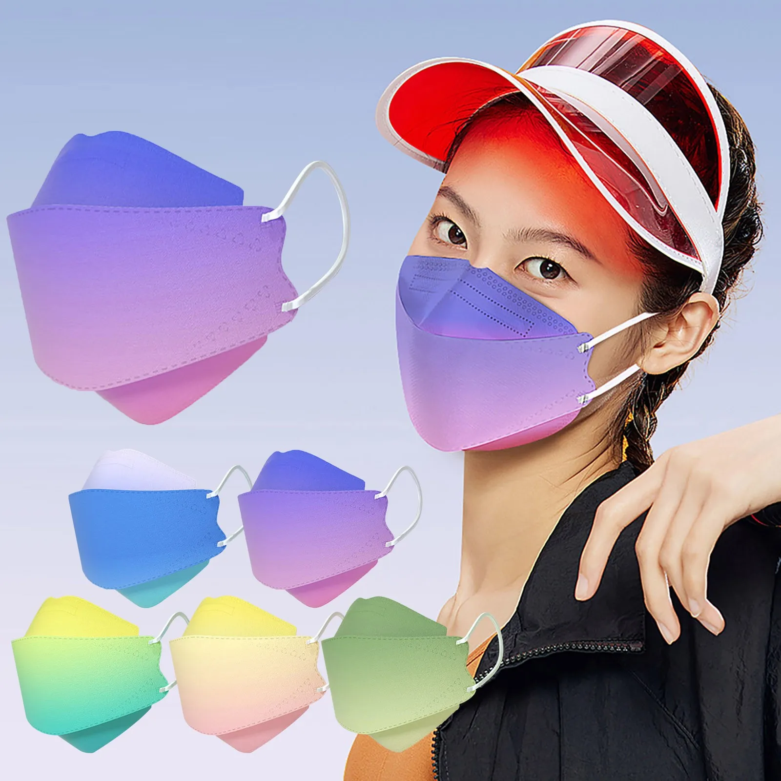 

10PC Disposable Masks Gradient Coloured For Adult 3D Designs Breathable Face Masks 3ply Earloop Bandage Anti-dust mouth Masks