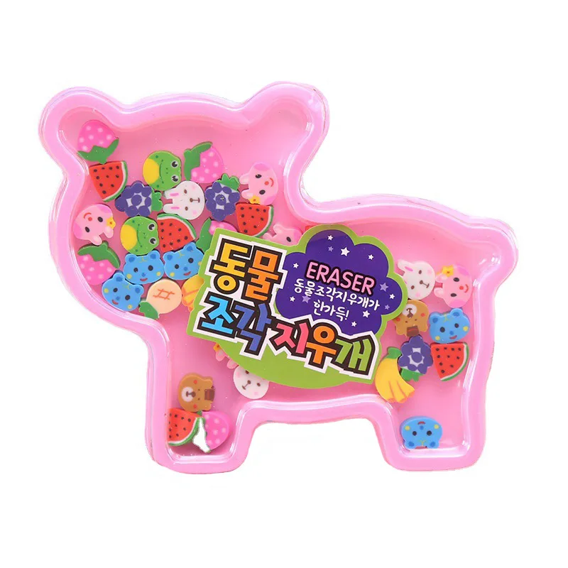 

Tray Sets Kawaii Cartoon Eraser Cute Creative Kids Stationery Student Child Gift Fruit Animal Erasers School Office Supplies