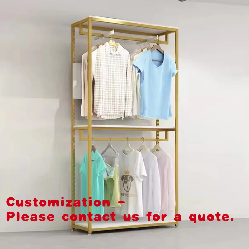 Фото Современная разборная металлическая вешалка для одежды custom.DY, усиленная, устойчивая к ржавчине, блестящего золотого цвета, для демонстрации в бутиках и магазинах. №1