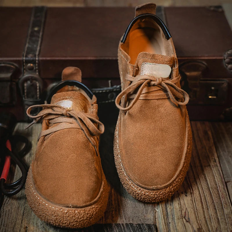 

Mens Casual Shoes Spring Autumn Suede Sneakers Retro Soft Sole Lace Up Large Size Round Head Walking Flat Shoes Chaussure Homme