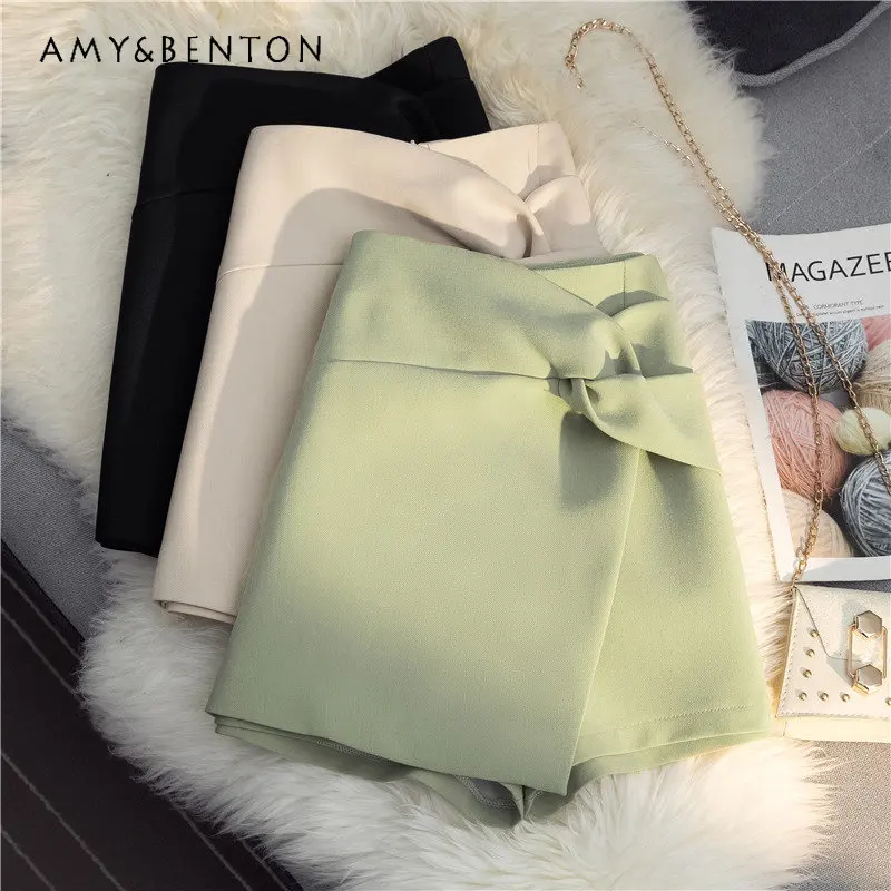 Solid Color A- Line Suit Shorts Female 2023 Spring and Summer Versatile High Waist Slimming Loose Small Wide Leg Short Pants