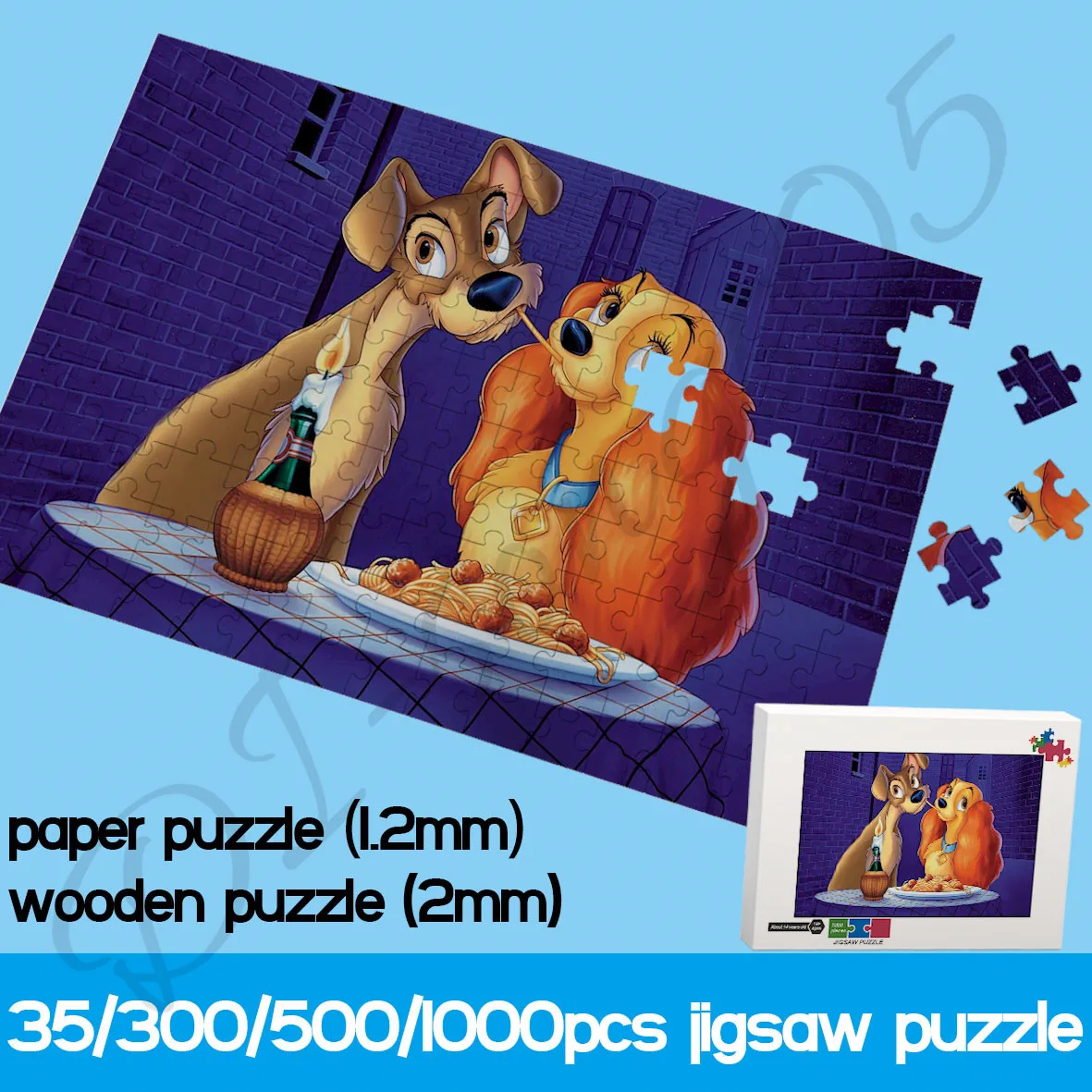 

Lady and The Tramp Jigsaw Puzzles Disney Animated Movie 35/300/500/1000 Piece Paper and Wooden Puzzles Decompress Toys for Kids