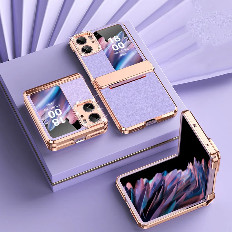 OPPO Find N2 Flip Case Shockproof Leather Case for OPPO Find N2 Flip Hinge Case Decorated with Diamonds Fashion Cell Phone Cover
