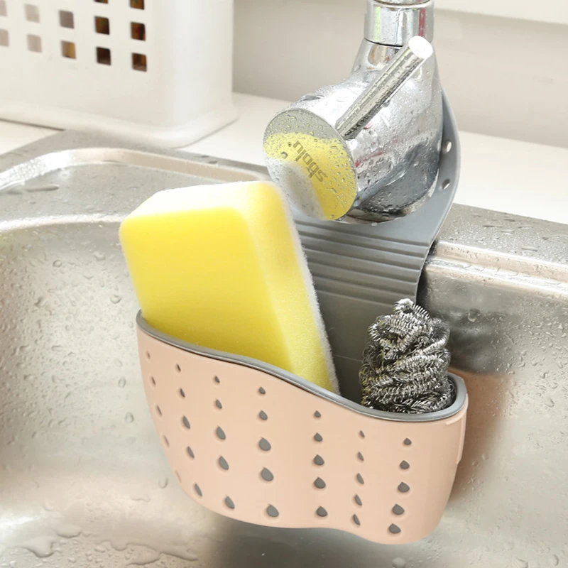 

Home Storage Drain Basket Kitchen Sink Holder Adjustable Soap Sponge Shlf Hanging Drain Basket Bag Kitchen Accessories
