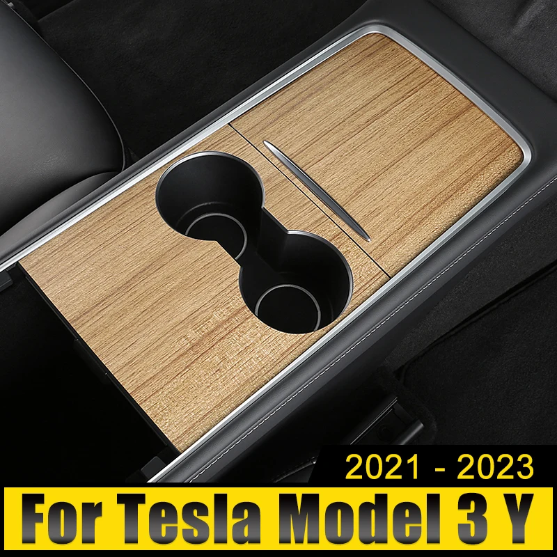 

PU Leather Car Central Control Front Water Cup Holder Trim Cover Case Mat Decoration Sticker For Tesla Model 3 Y 2021 2022 2023