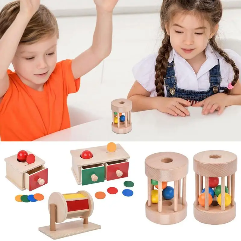 

Детская деревянная коробка Монтессори, деревянные игрушки макарон, текстильный барабан, ящик, коробка, детская развивающая игрушка