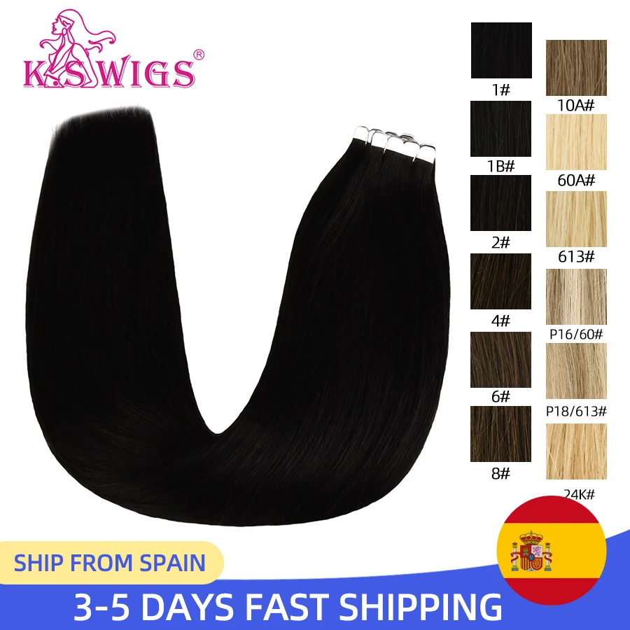 

K.SWIGS Invisible Tape In Human Hair Extensions Straight Natural Non-Remy Hair Seamless Skin Weft Adhesive Extension Black Brown